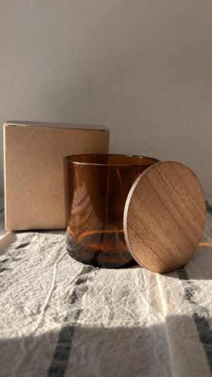 Vaso Tennessee Ámbar con tapa de madera y caja kraft