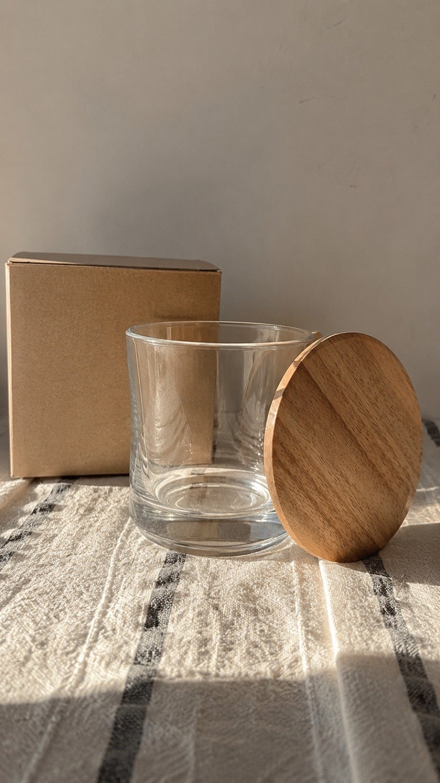 Vaso Tennessee Cristal con tapa de madera y caja kraft