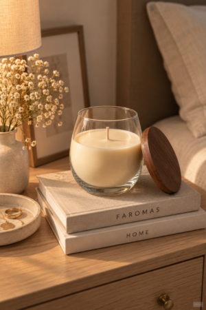 Vela de soja Copón Mini en vaso de cristal con tapa de madera